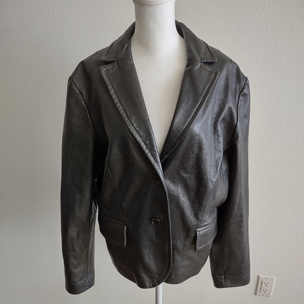 Casual Corner black leather blazer jacket XL